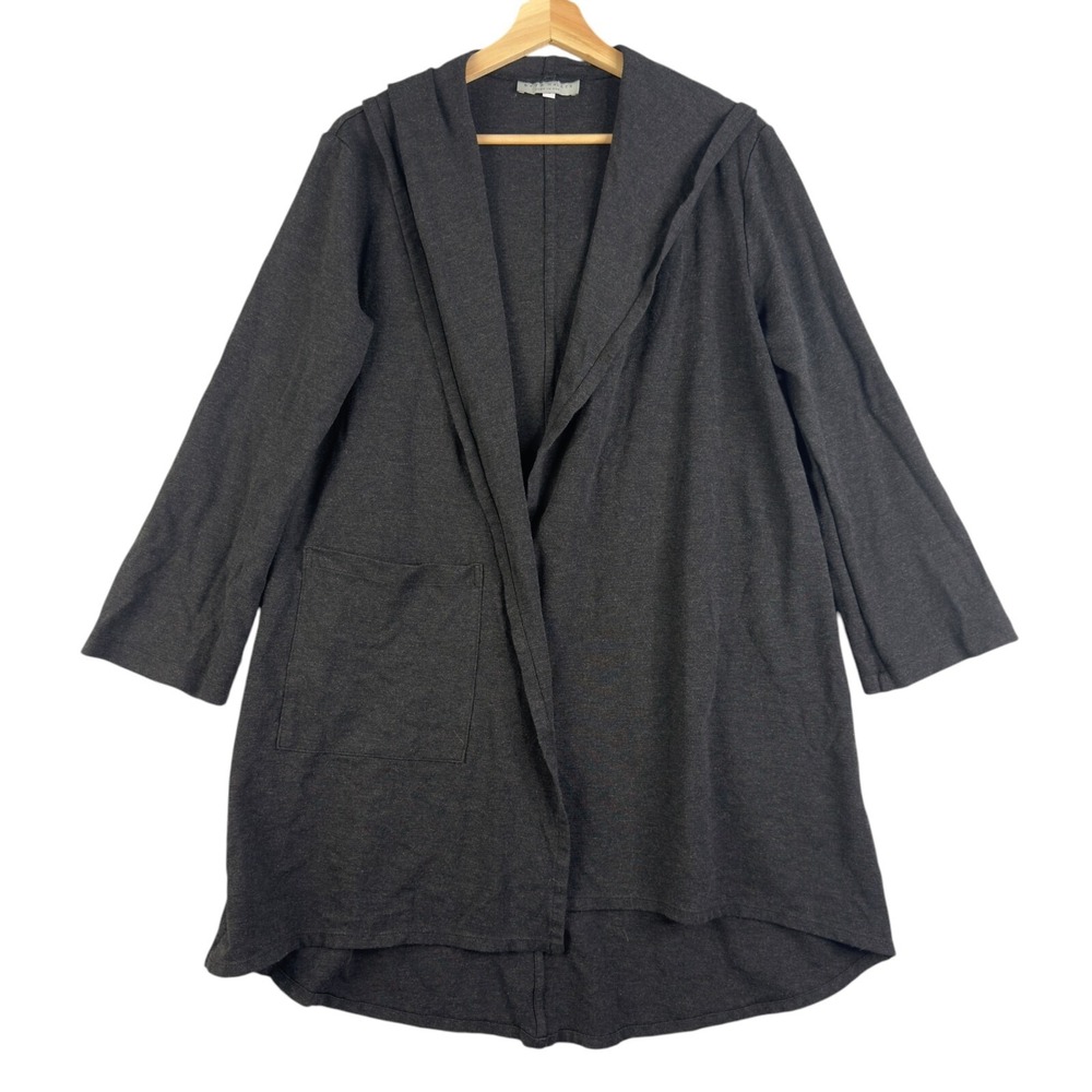 bryn Walkeer Women's Hooded Cardigan Sweater Size S Gray Open Front Casual